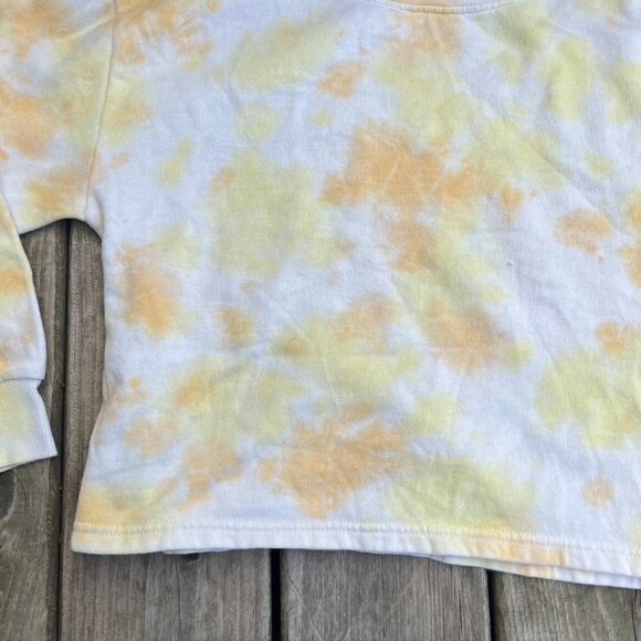 Z By Zella Womens Pullover Sweatshirt Yellow White Crop Tie Dye Crew Neck Medium - Picture 2 of 9